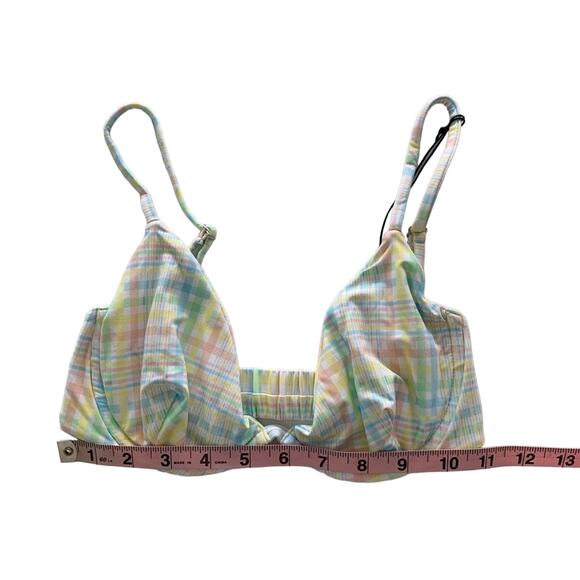 VDM Revolve Isla White Pastel Plaid Print Underwire Swimwear Bikini Top Sm - Picture 2 of 7